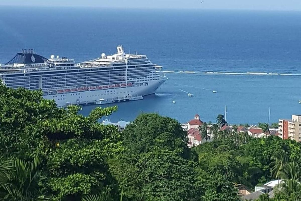 一艘游轮停靠在海上