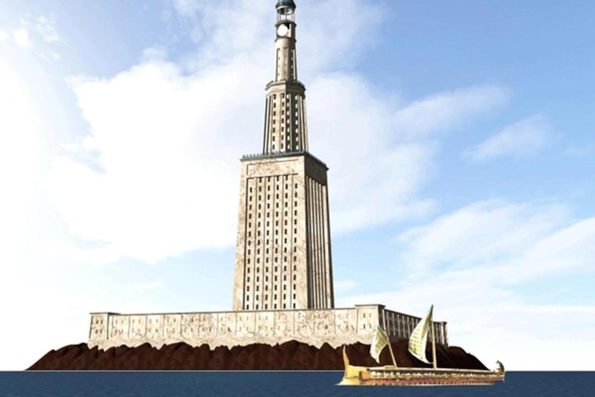 visoka stavba z ladjo pred njo
