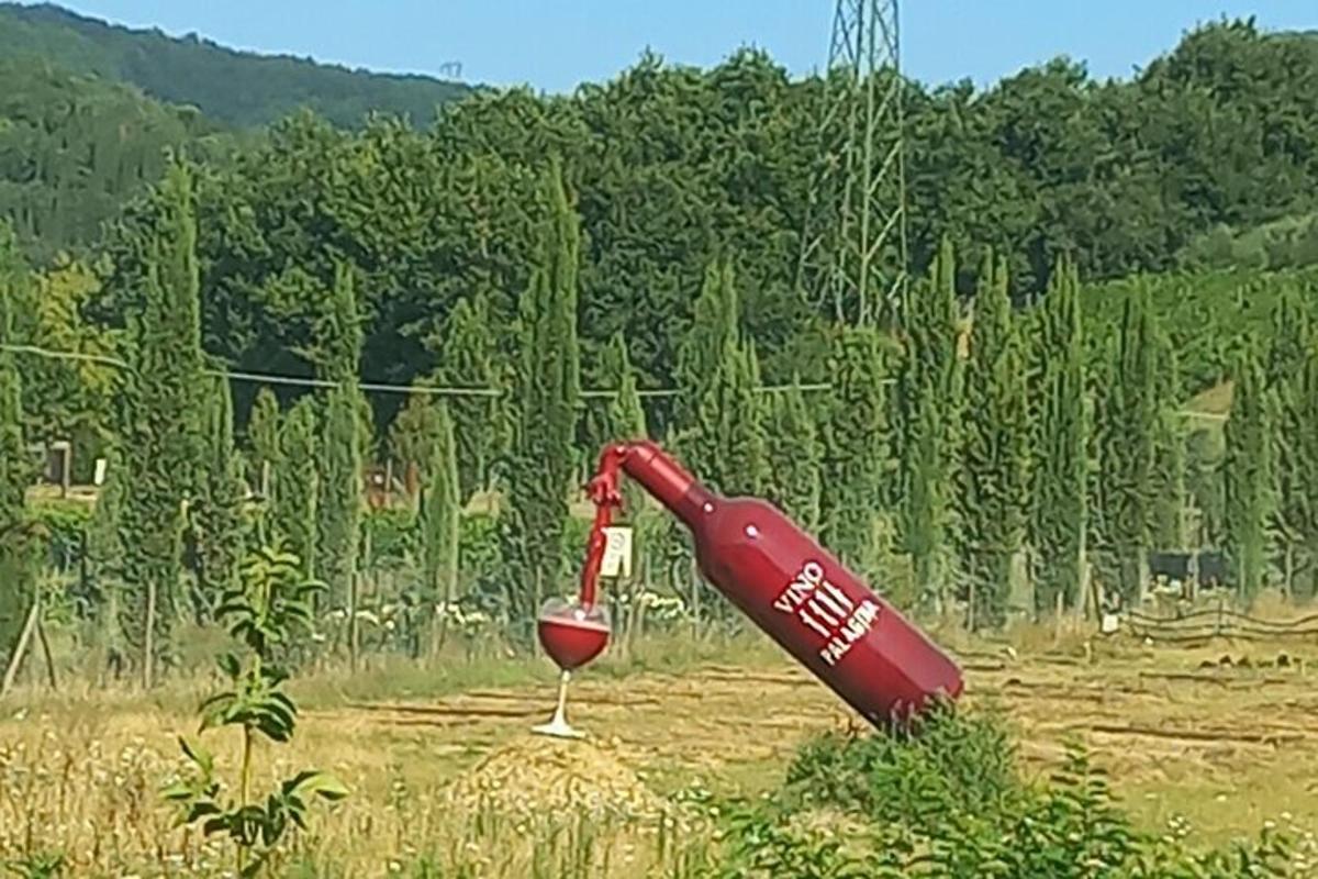 uma garrafa de vinho tinto despejando vinho em uma taça