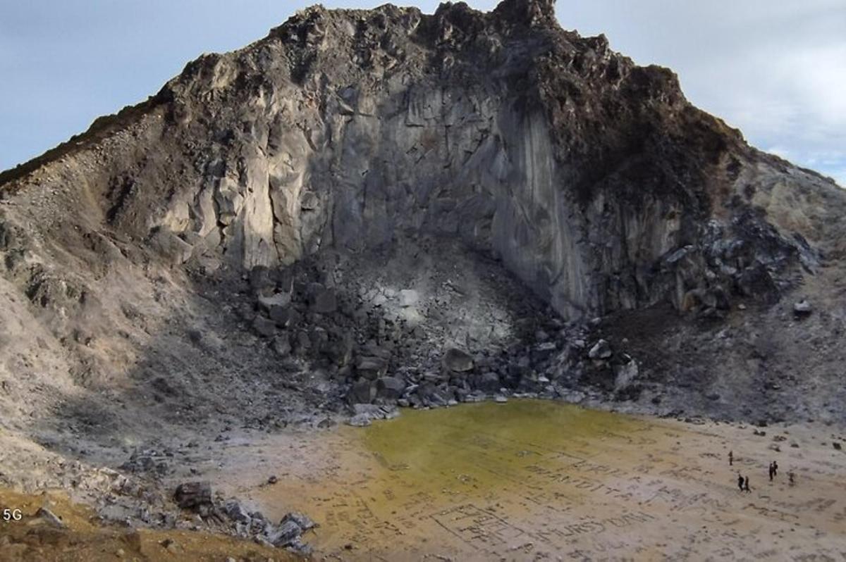 a painting of a mountain with a pool of water