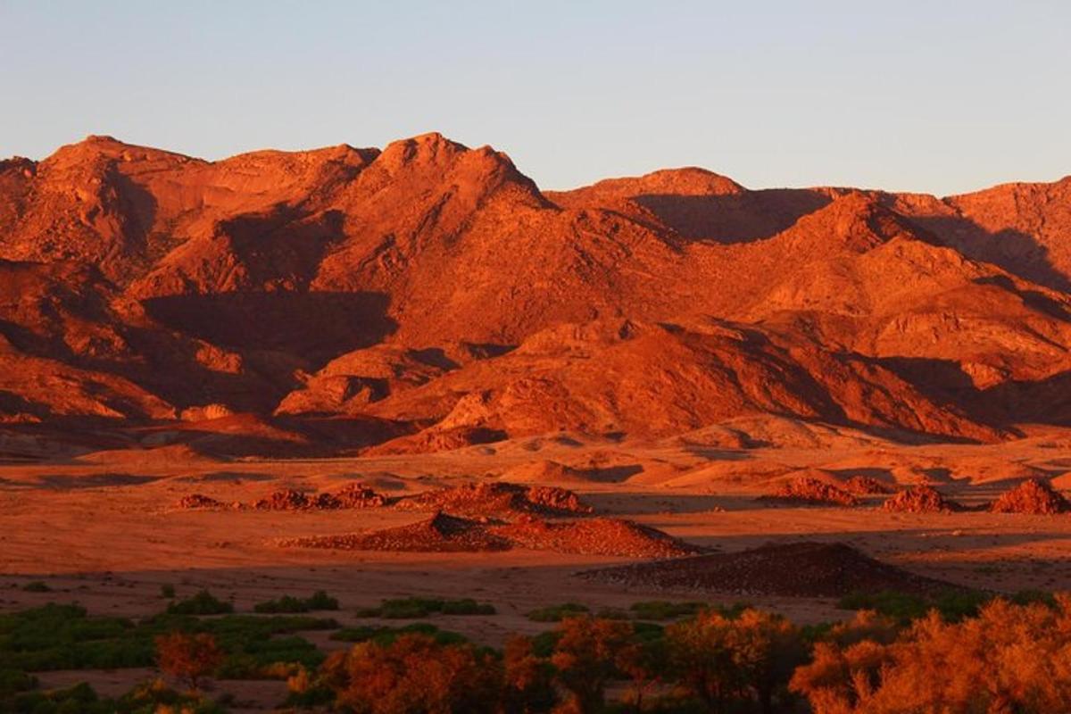 a view of a desert with mountains in the background