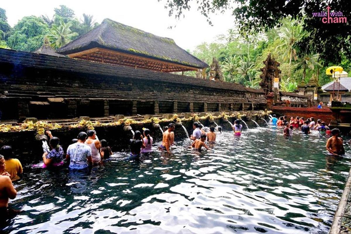 un gruppo di persone nell'acqua di un tempio