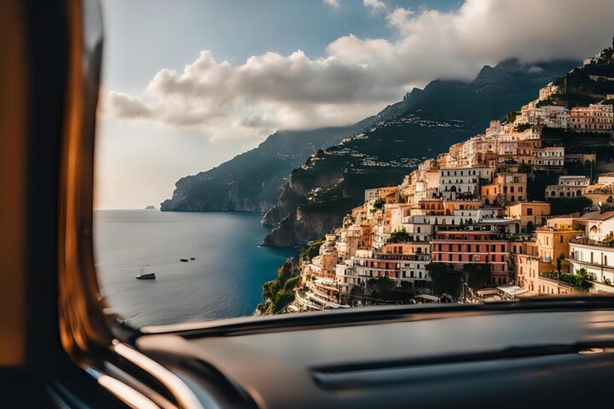 una vista della costiera amalfitana dal finestrino di un'auto