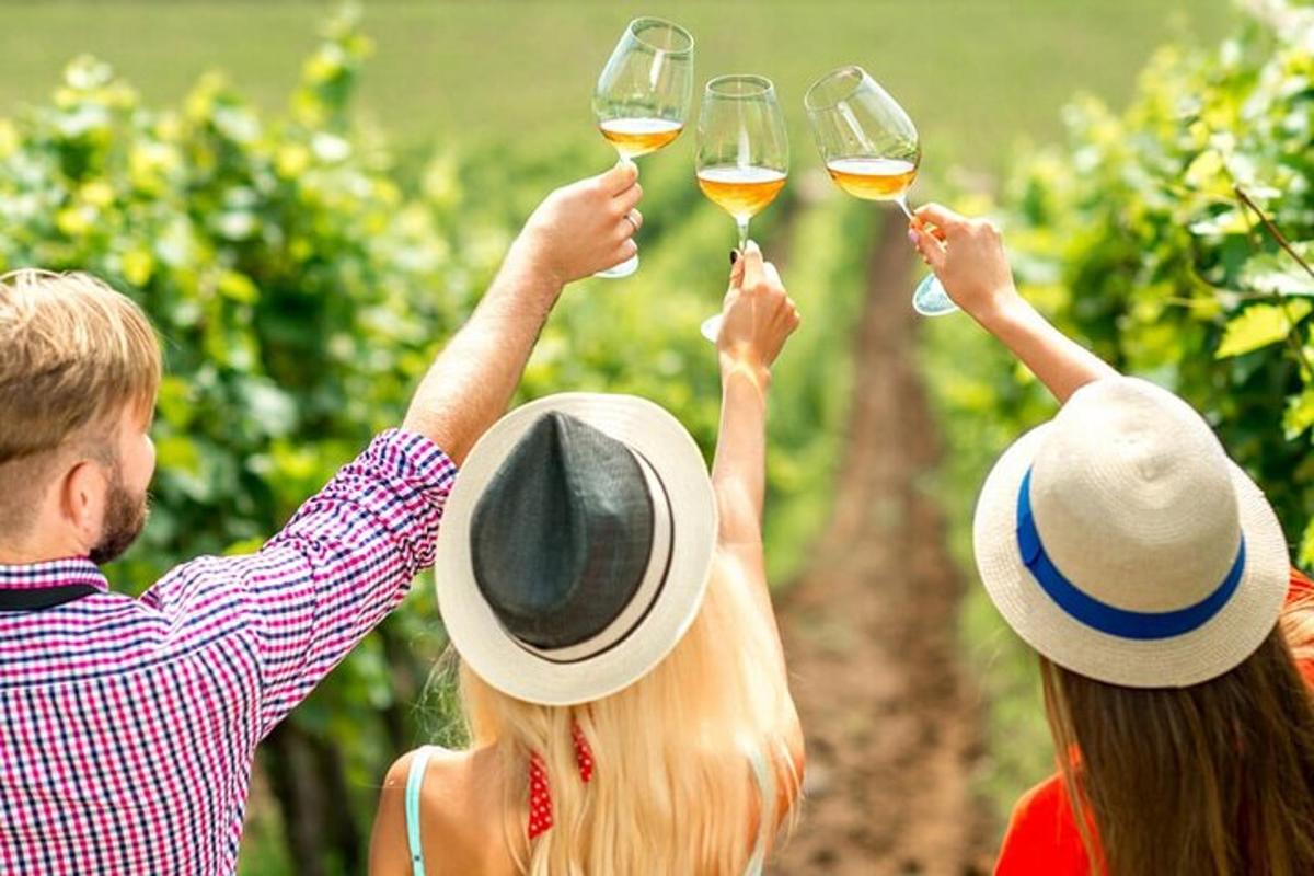 un gruppo di persone che sorreggono bicchieri di vino