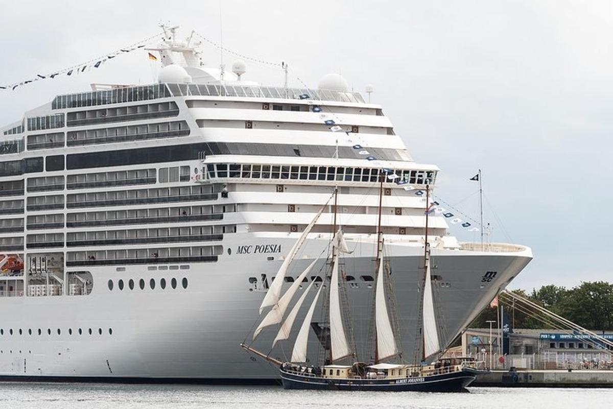 um grande navio de cruzeiro está atracado na água