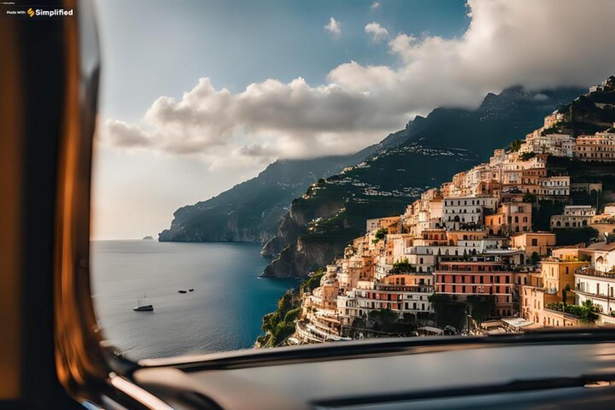 uma vista da costa amalfitana de um ônibus
