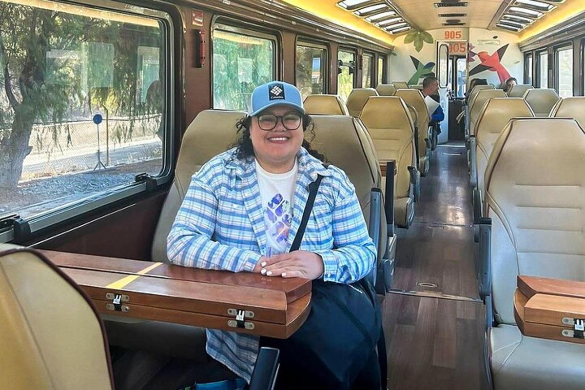seorang wanita tua duduk di atas kereta api