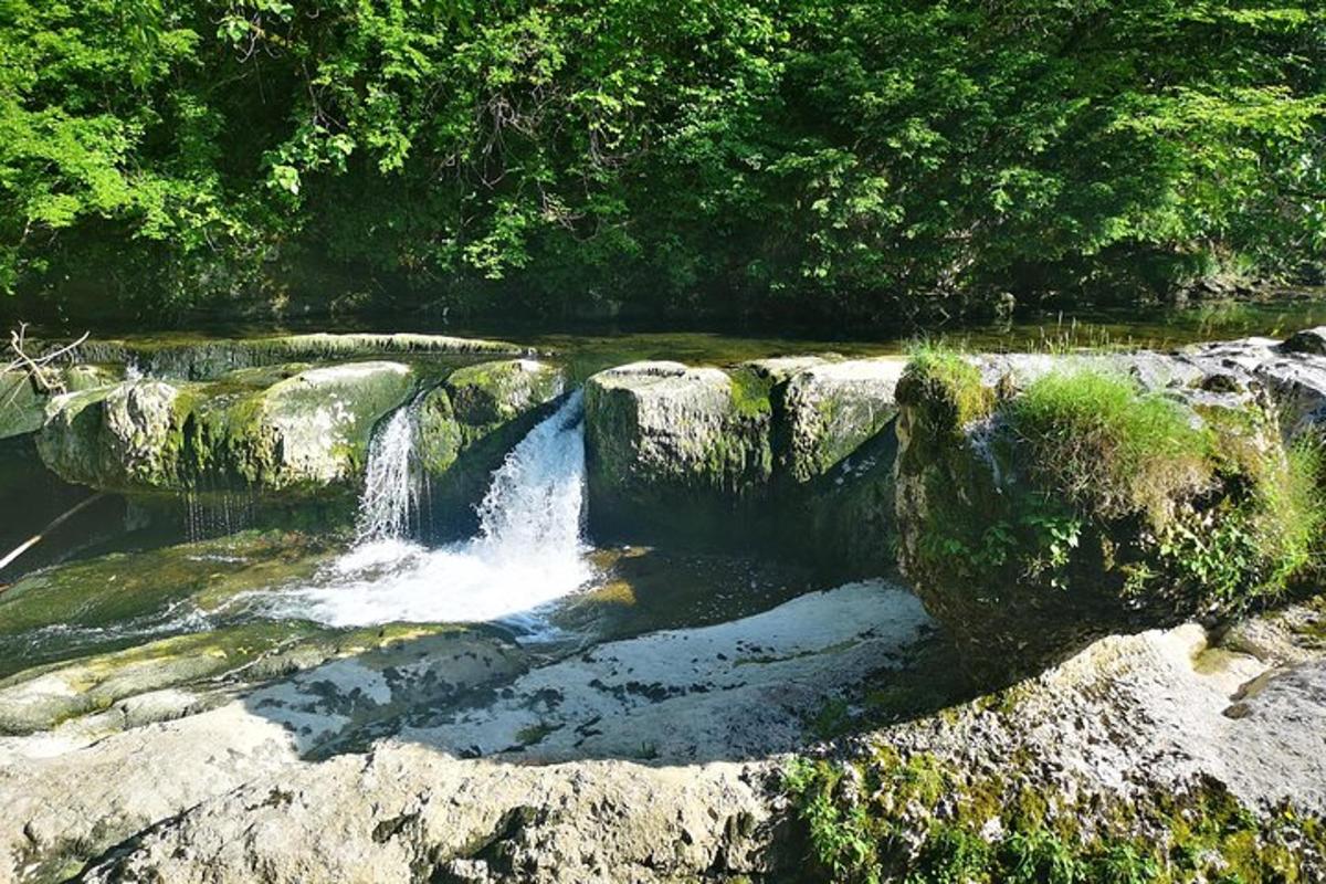 a waterfall on the side of a river