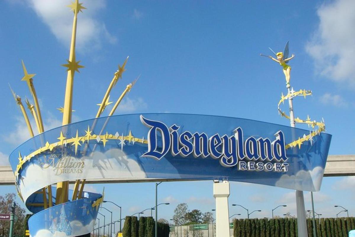 a blue sign for a disneyland resort