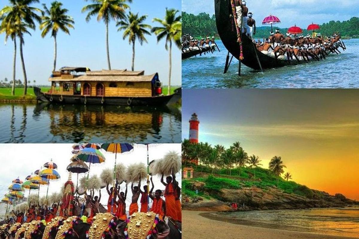 a collage of photos with people on the water and a boat