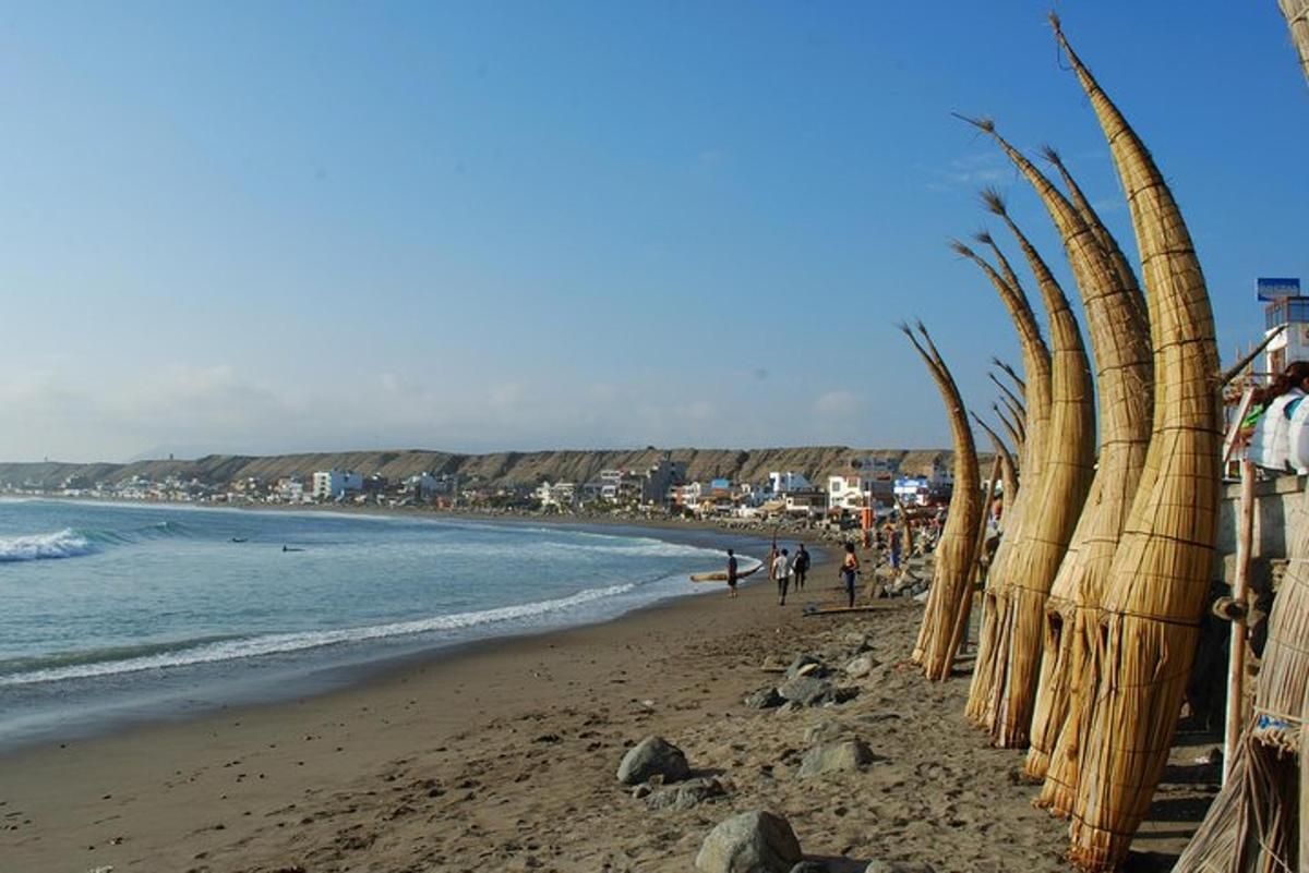 a beach with a group of people and the ocean