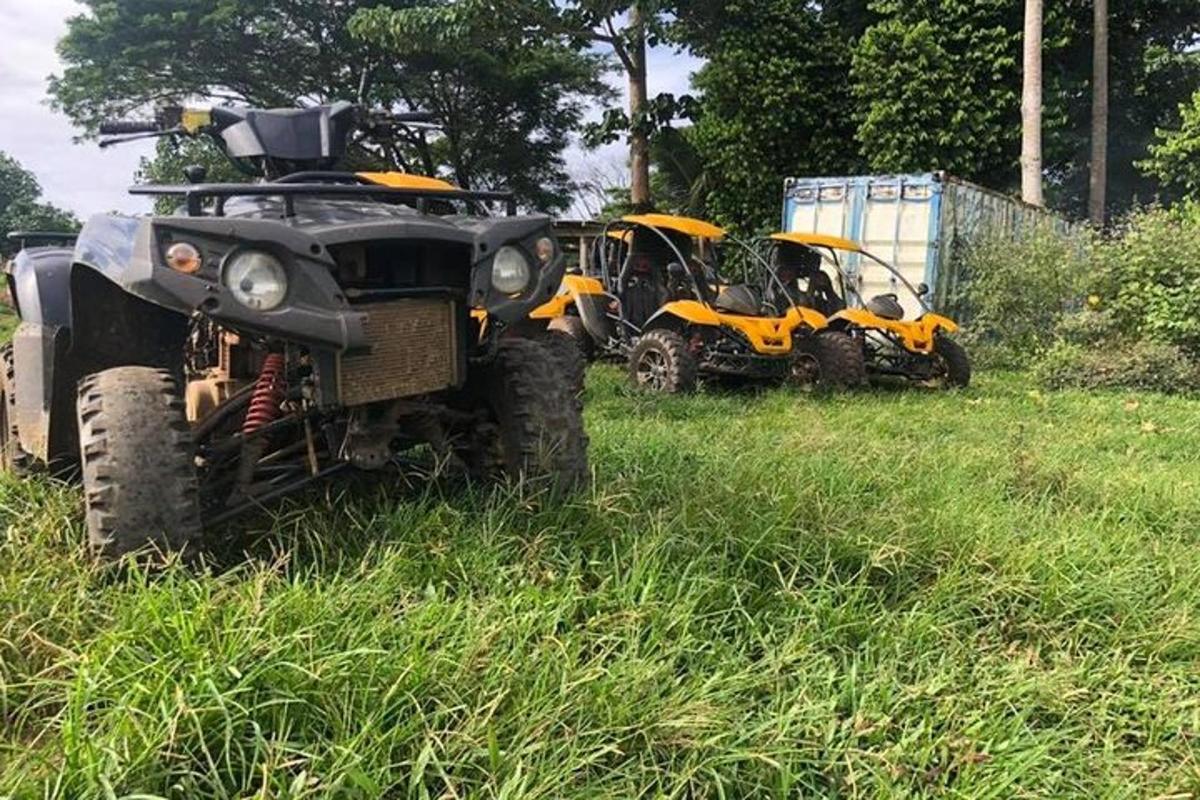 two tractors parked in a field of tall grass
