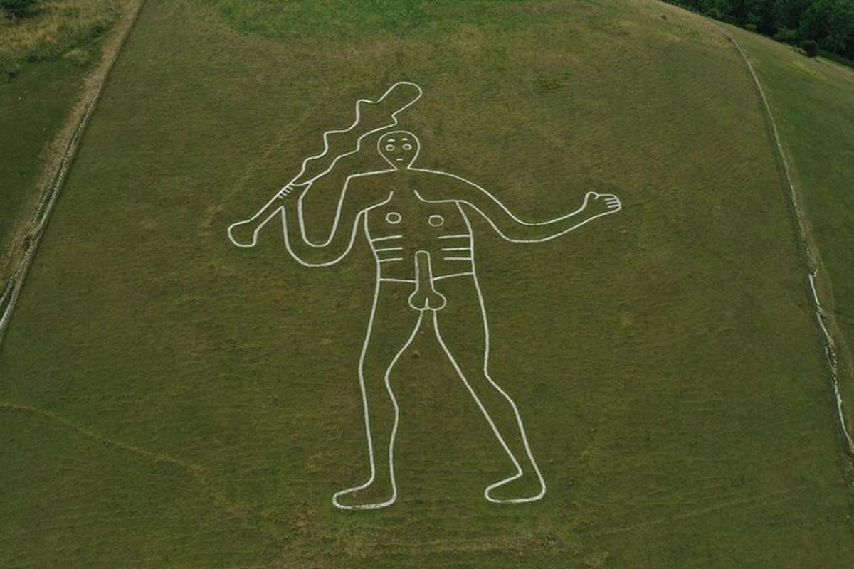 a drawing of a man standing on a field