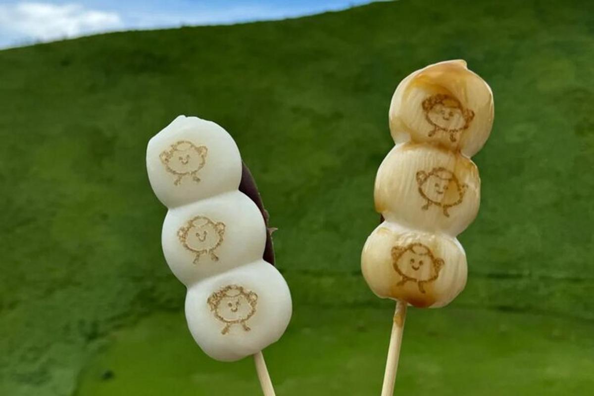 Un grupo de alimentos en palitos de madera con setas.