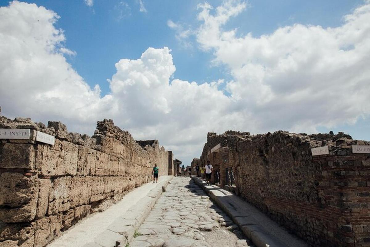 un gruppo di persone che camminano lungo una strada di pietra