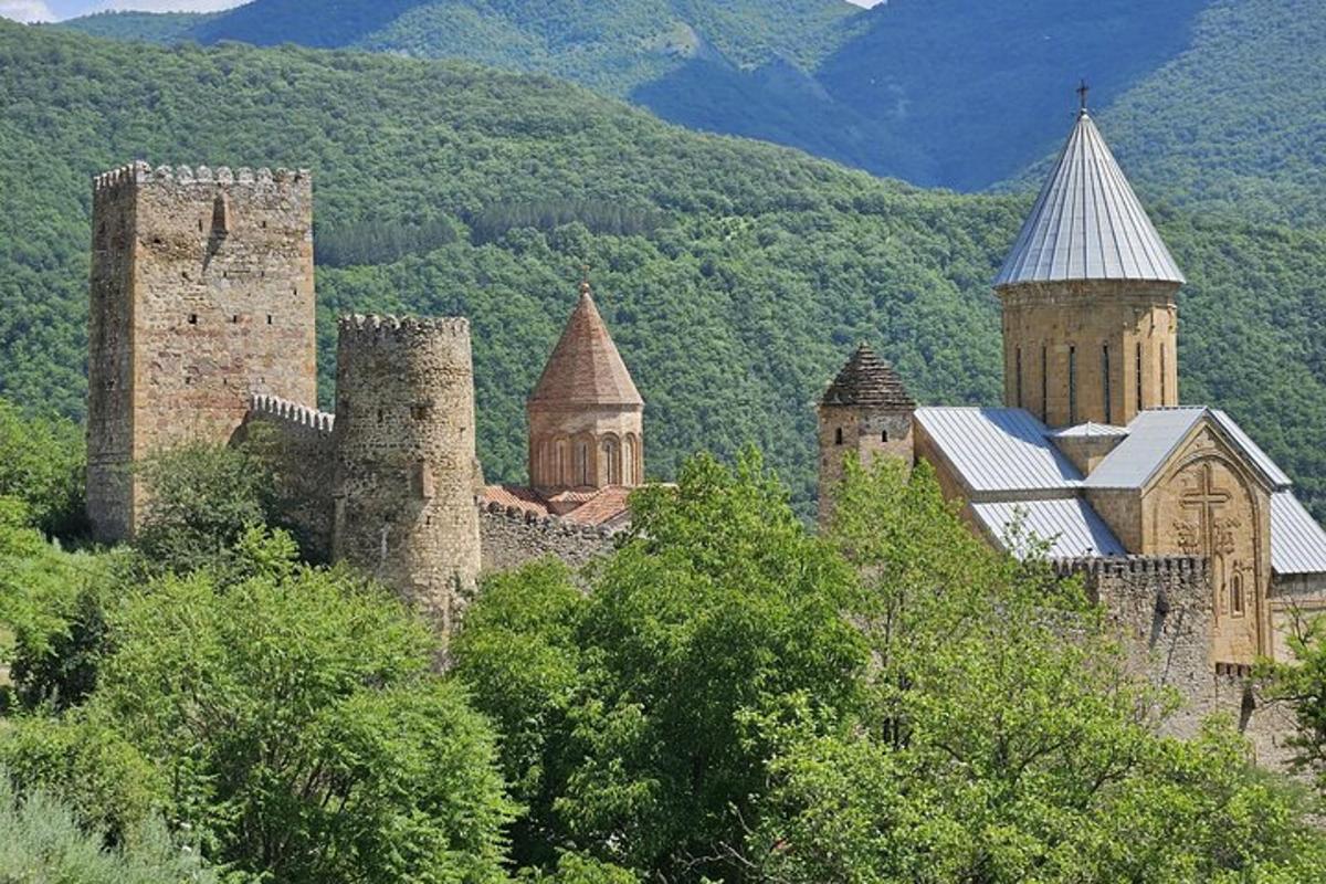 un castel vechi cu turnuri și turele pe un deal