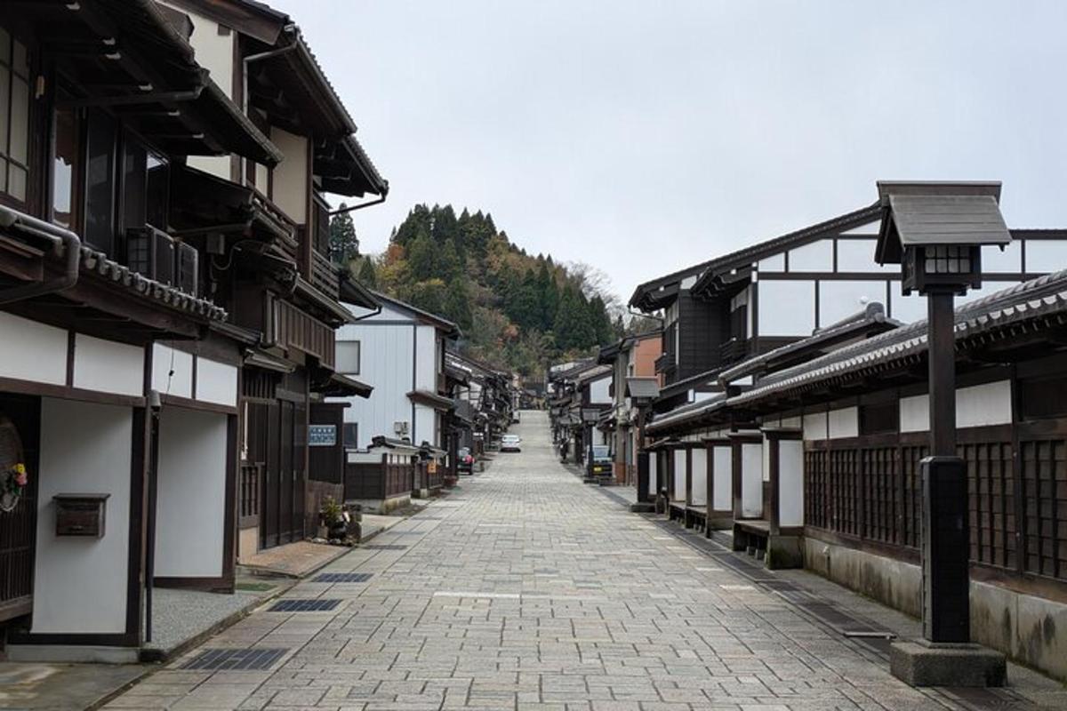 an empty street in a town with buildings