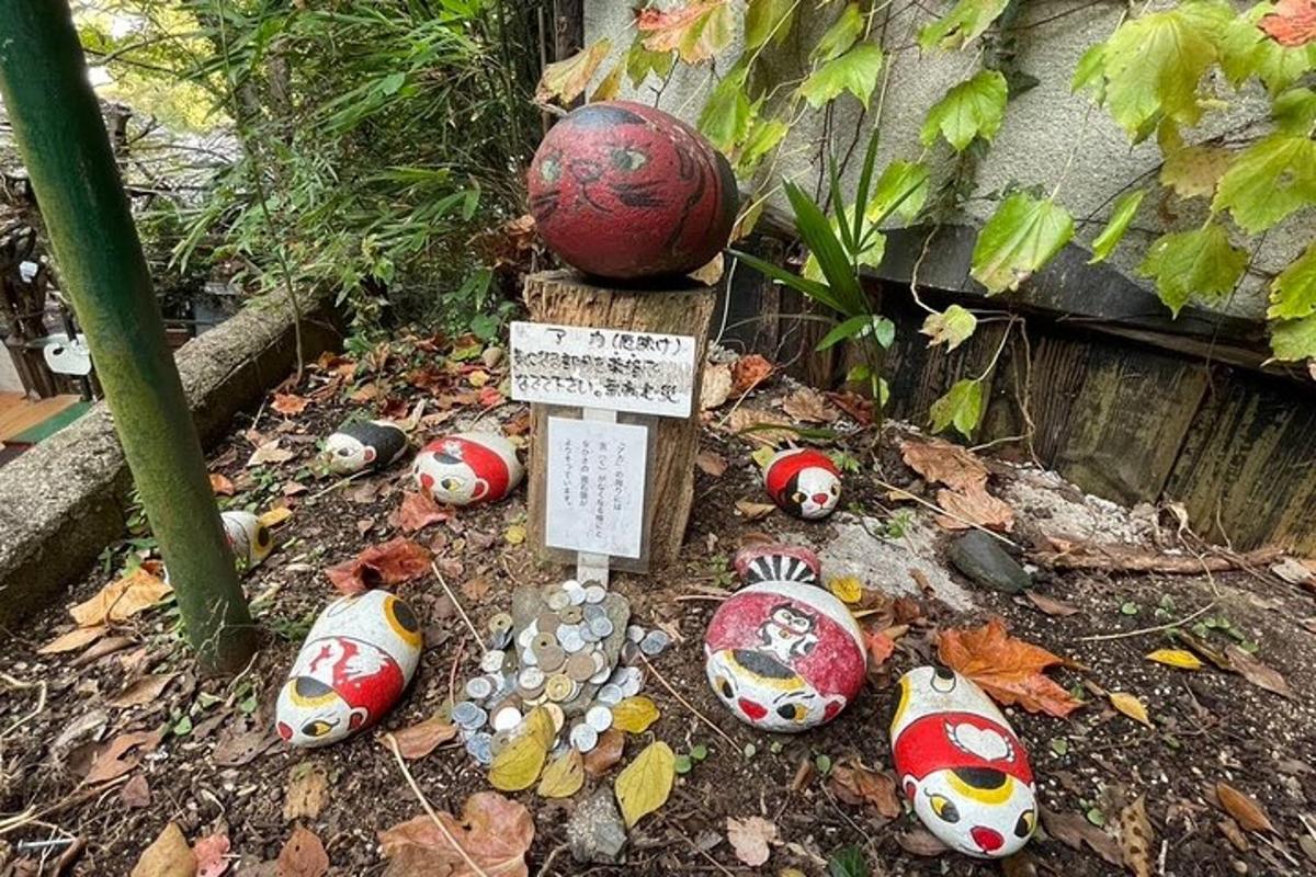 a group of garden decorations with a ball on the ground