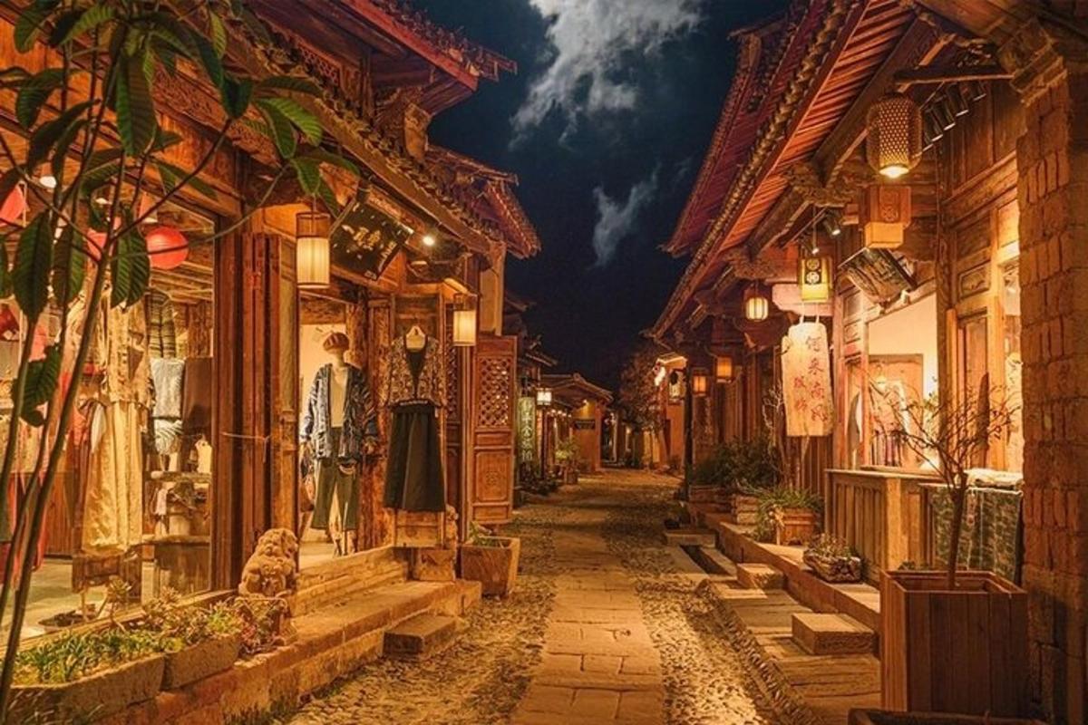 a street in an old town at night