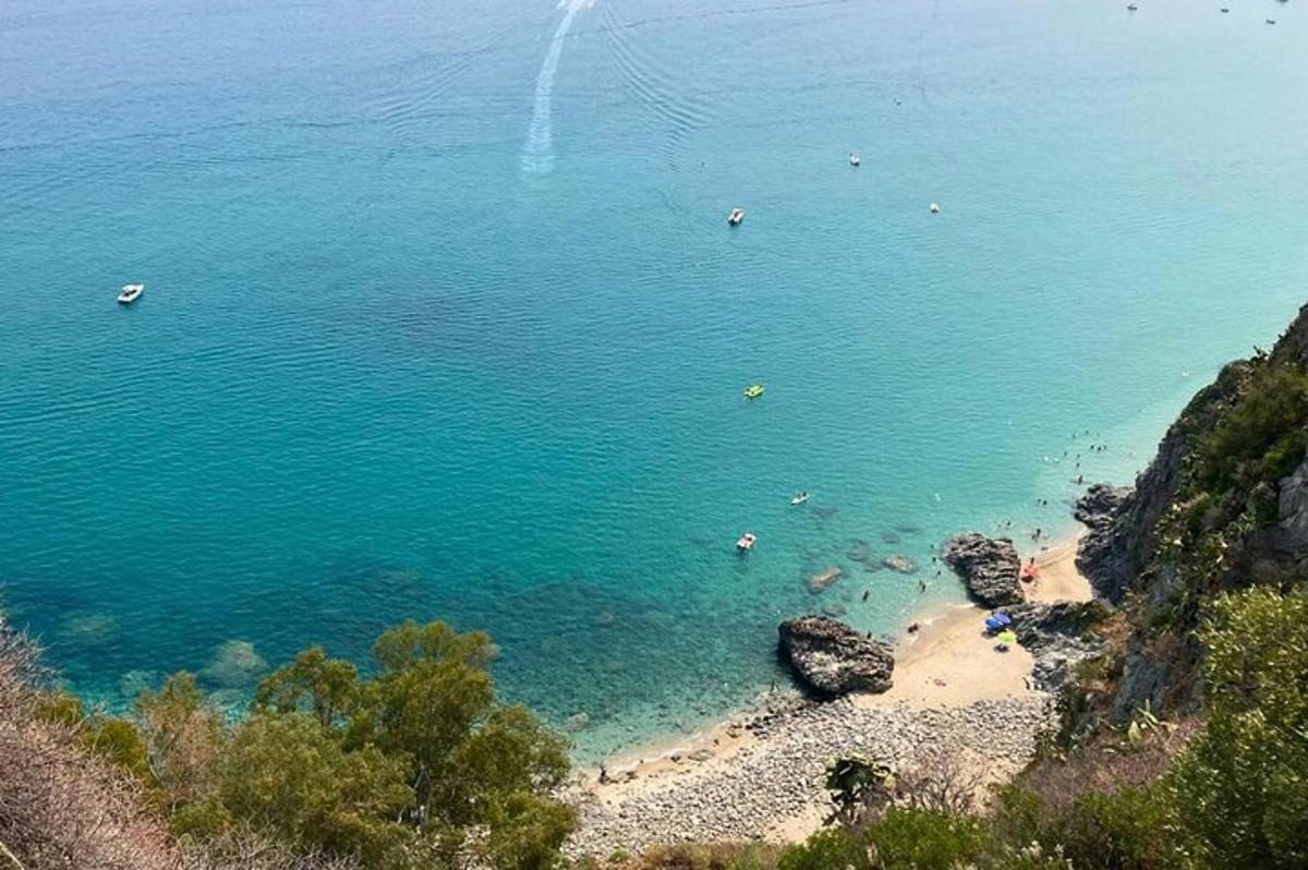 an aerial view of a beach with people in the water
