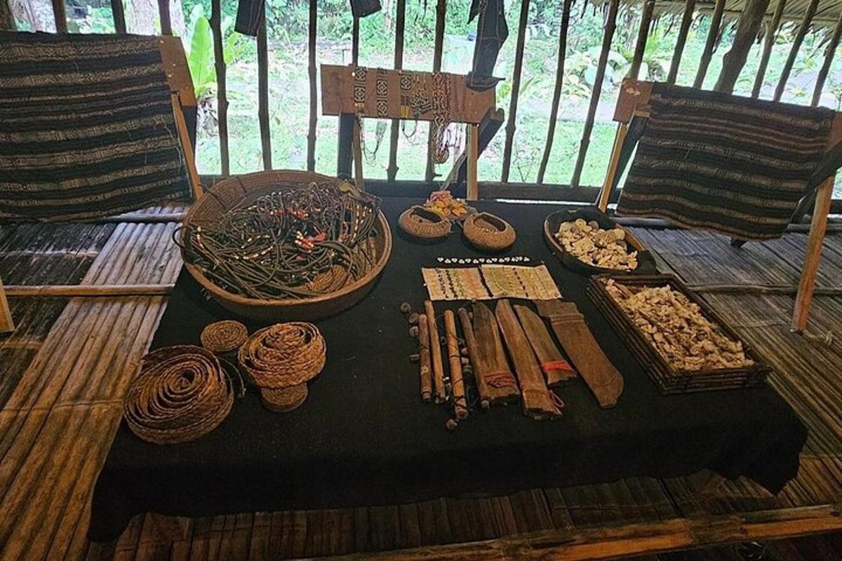a table with some baskets and other items on it