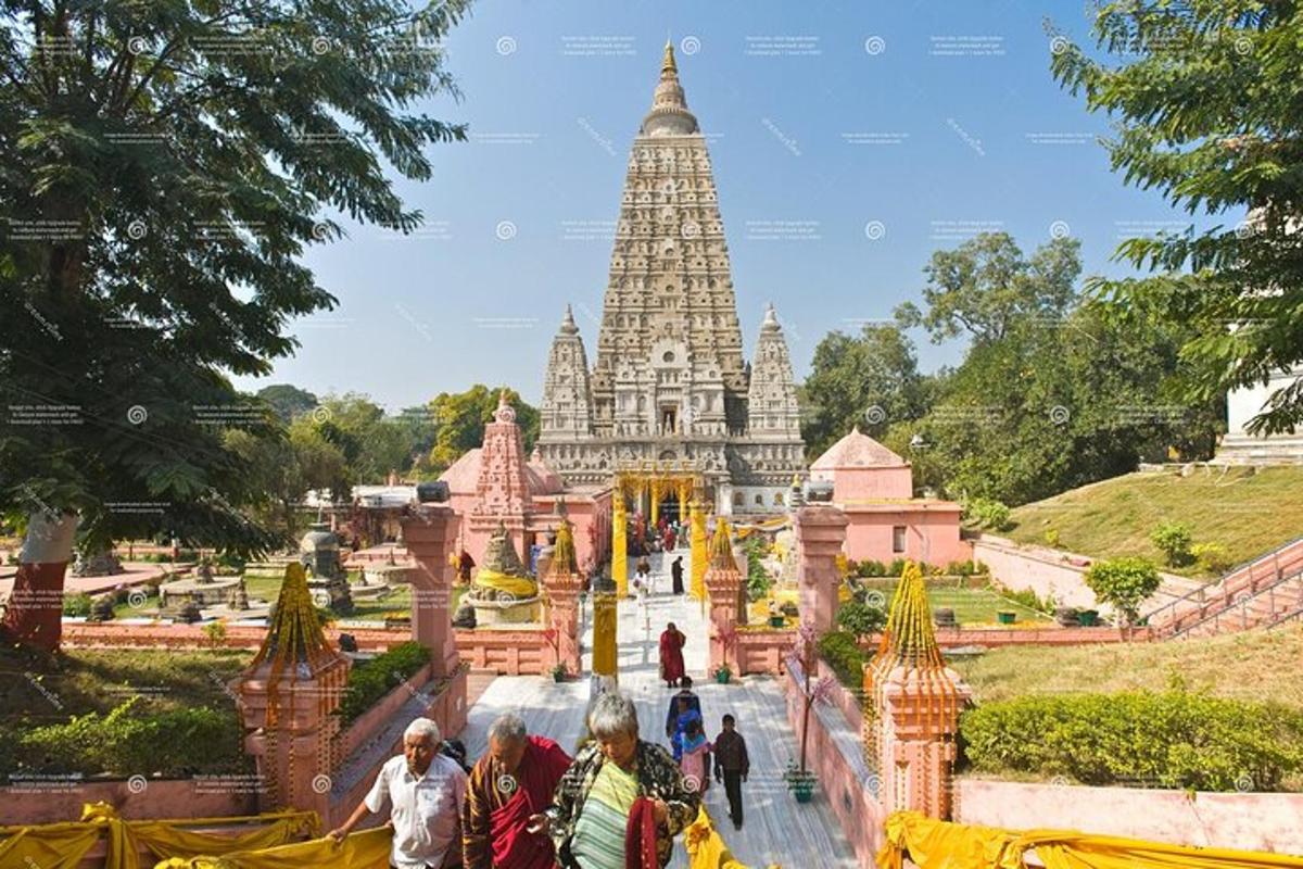 a group of people standing in front of a temple