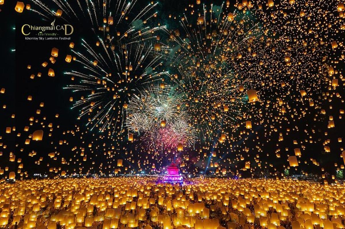 a fireworks show with a crowd of people