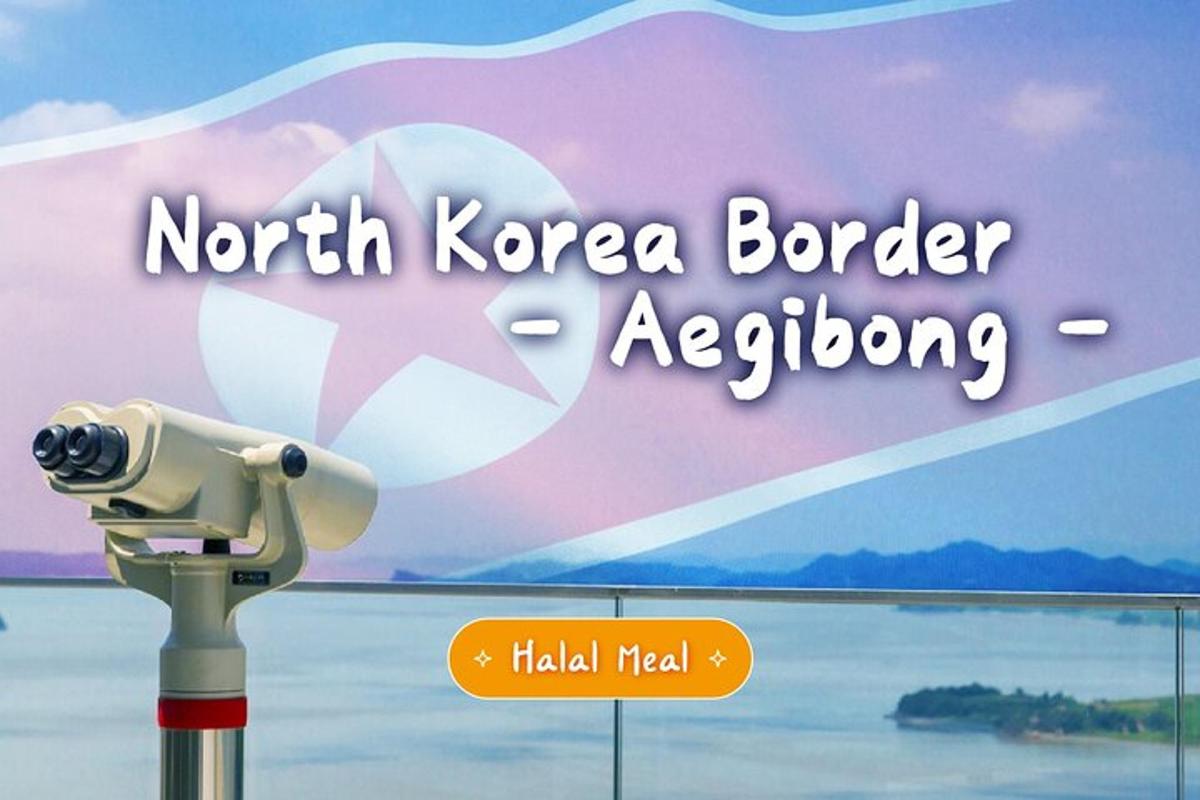 một chiếc máy ảnh trên một cây cột có biển báo ghi cuộc phiêu lưu biên giới Triều Tiên