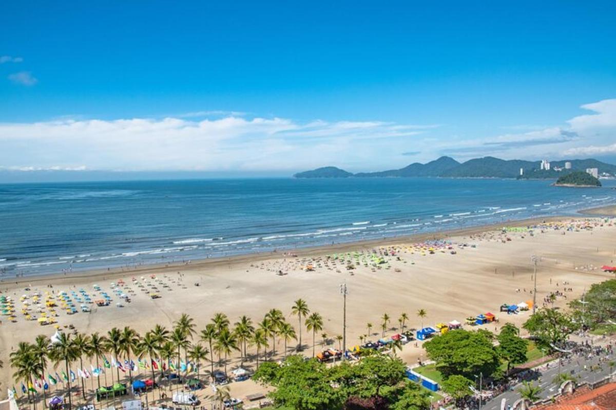 an overhead view of a beach with people and umbrellas