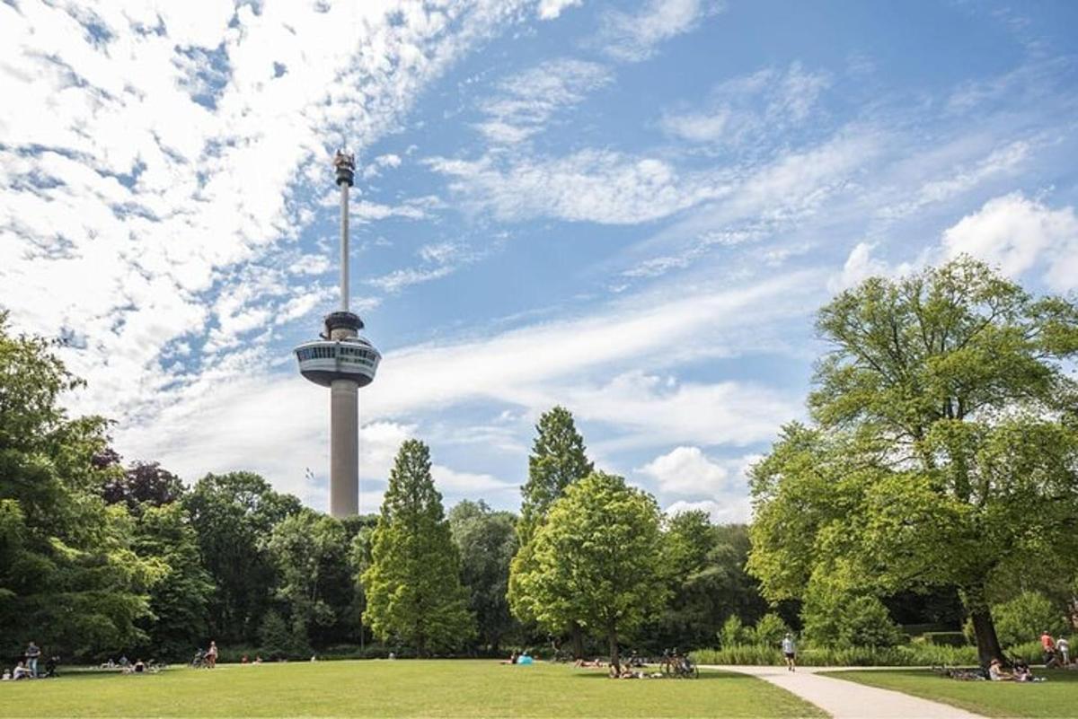 et tårn midt i en park med trær