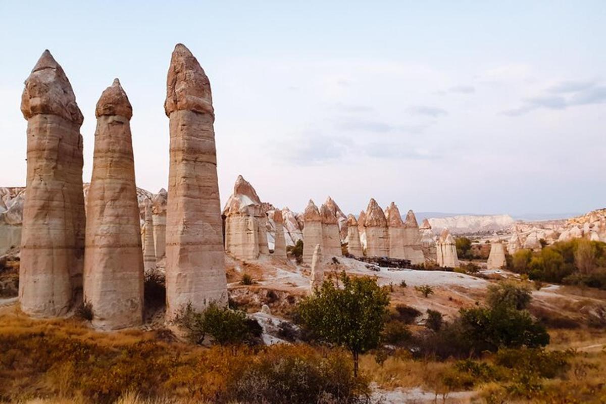 una vista di un deserto con alti pilastri di pietra
