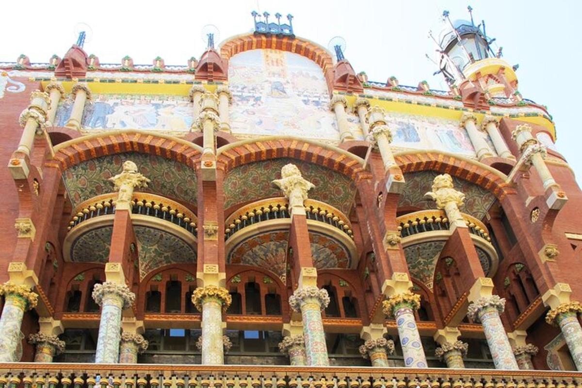 a large building with a painting on it