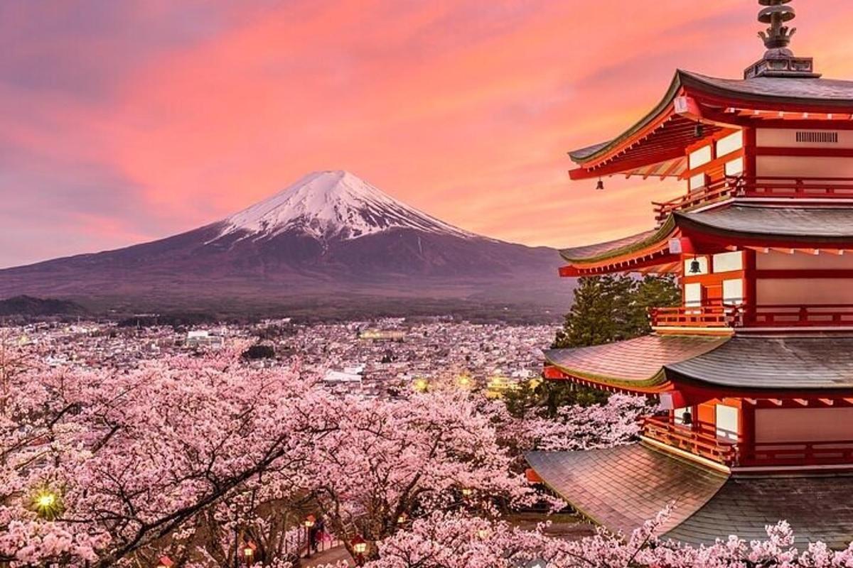 Un templo japonés con una montaña al fondo.
