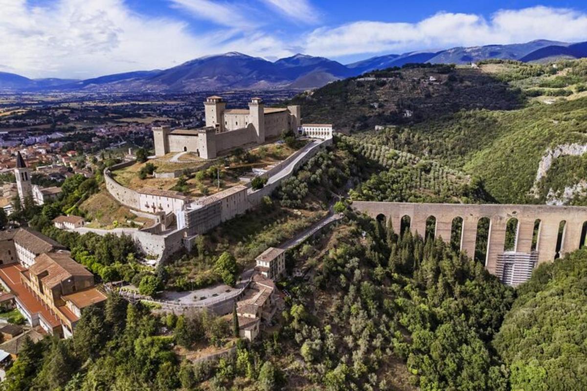 μια εναέρια άποψη ενός κάστρου σε ένα βουνό