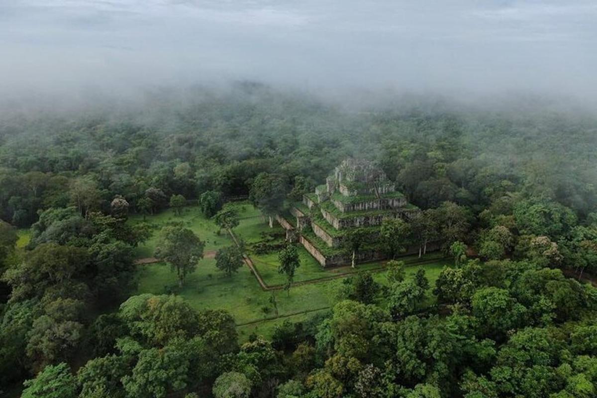 một góc nhìn từ trên không của một ngôi nhà giữa rừng