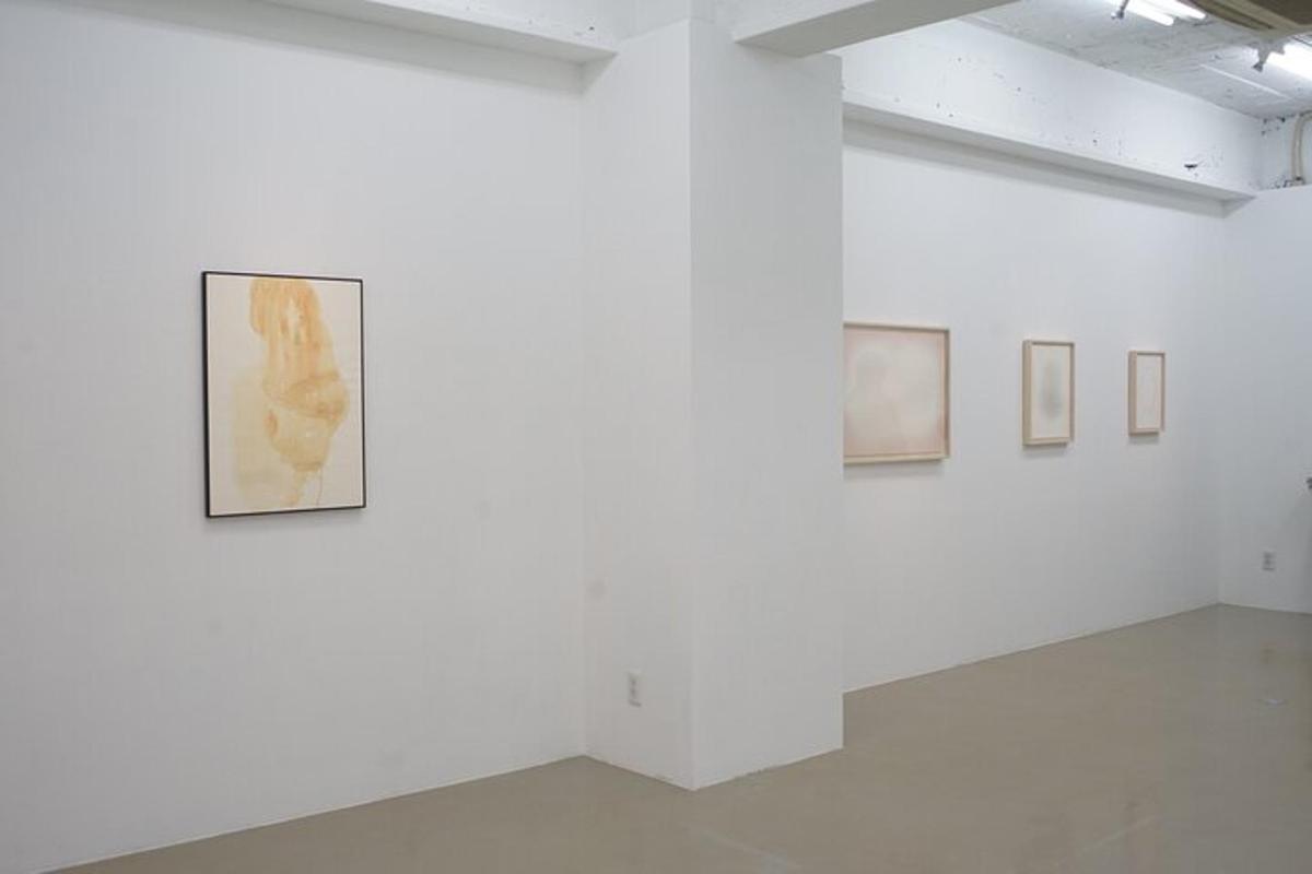 una galleria bianca con dipinti su una parete