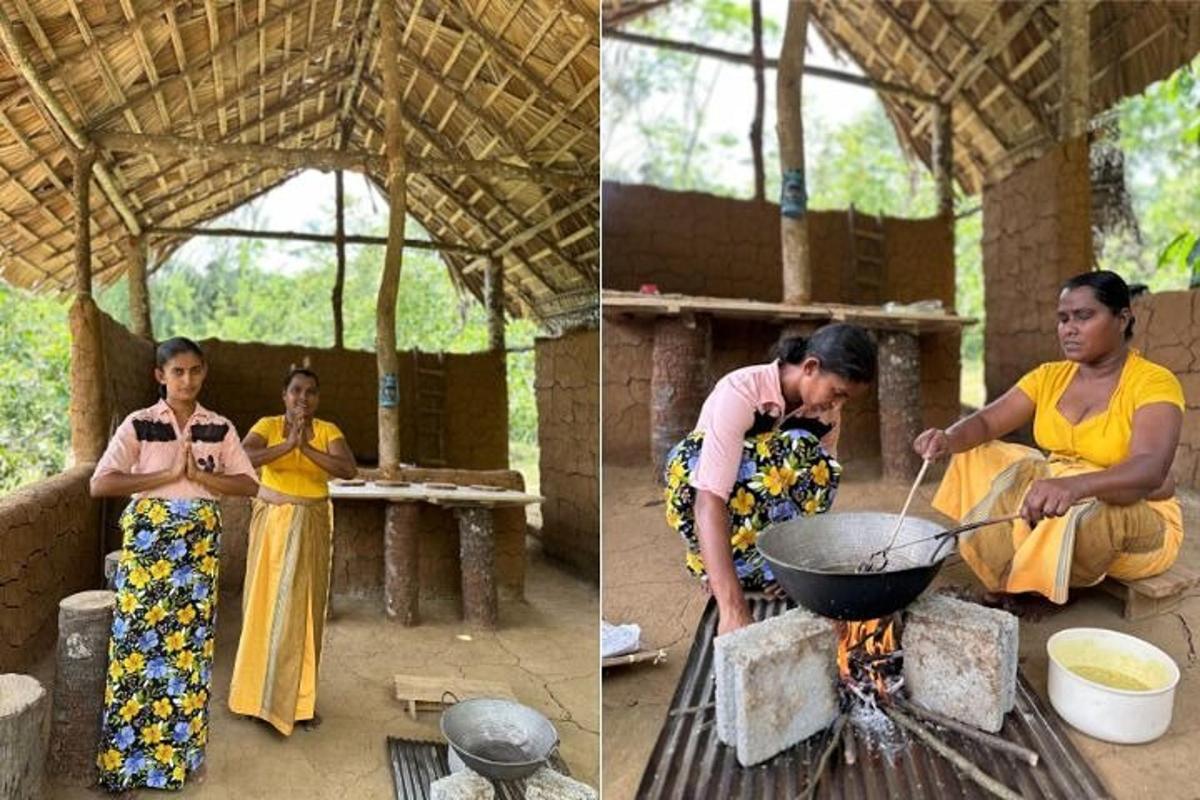 dvě ženy vařící na grilu a jedna žena vařící