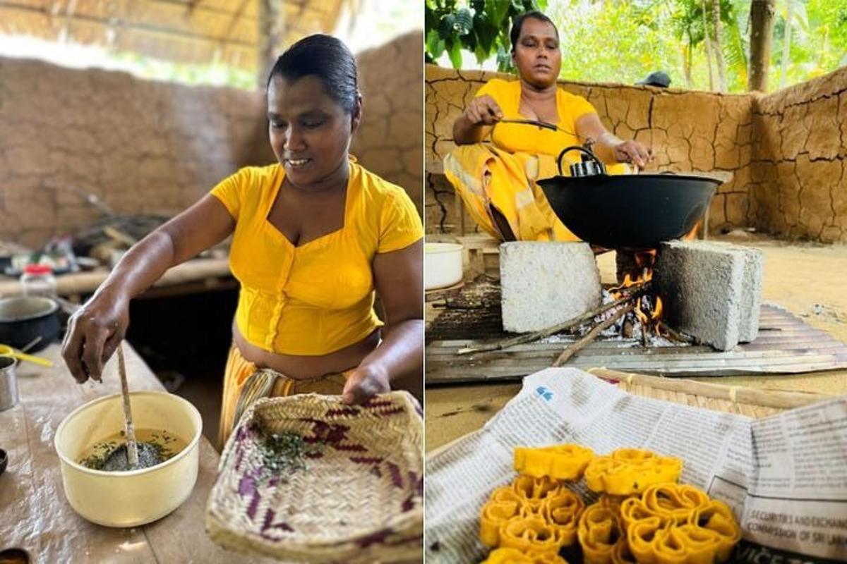 Dos fotografías de una mujer preparando comida y una mujer cocinando.