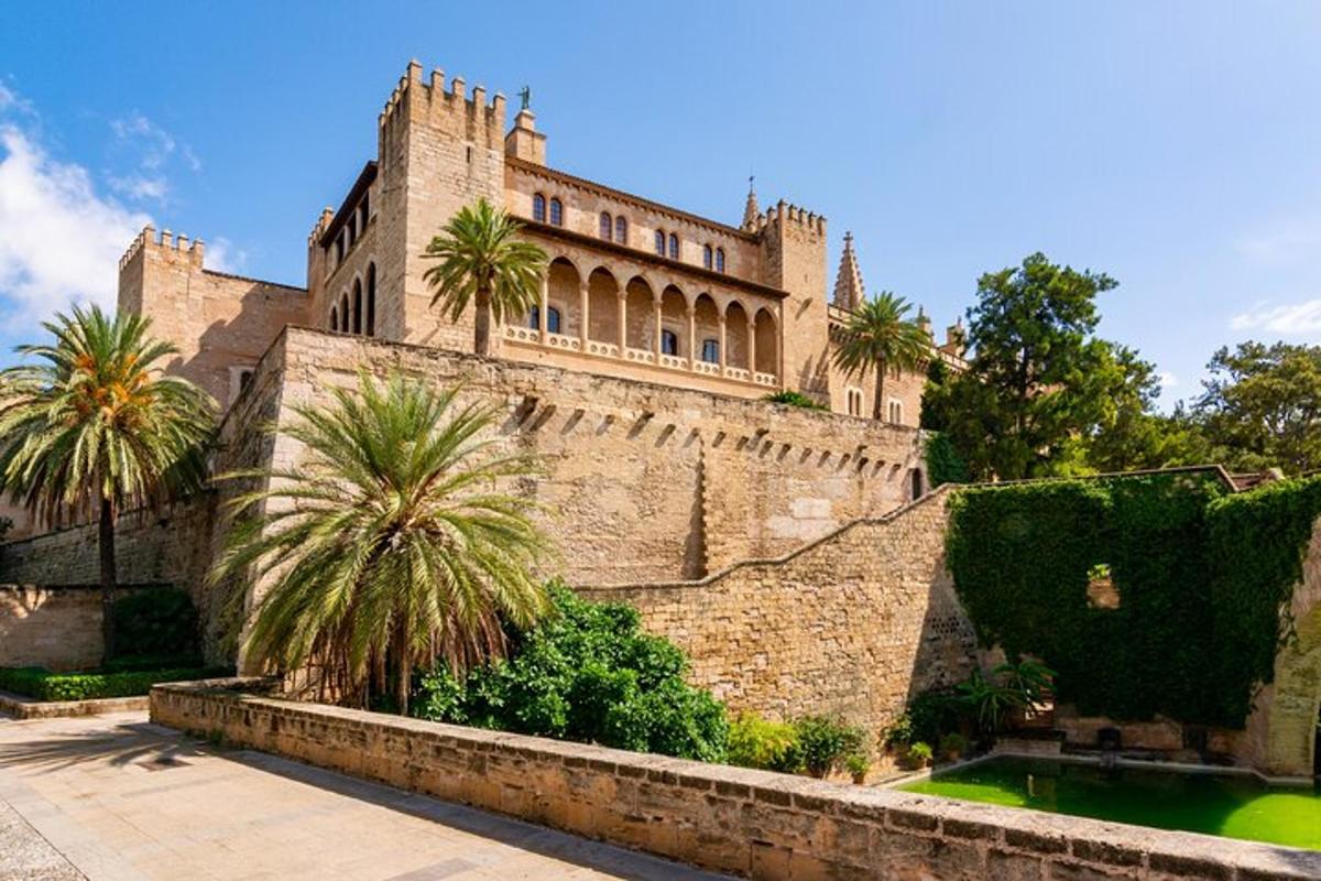 a building with palm trees in front of it