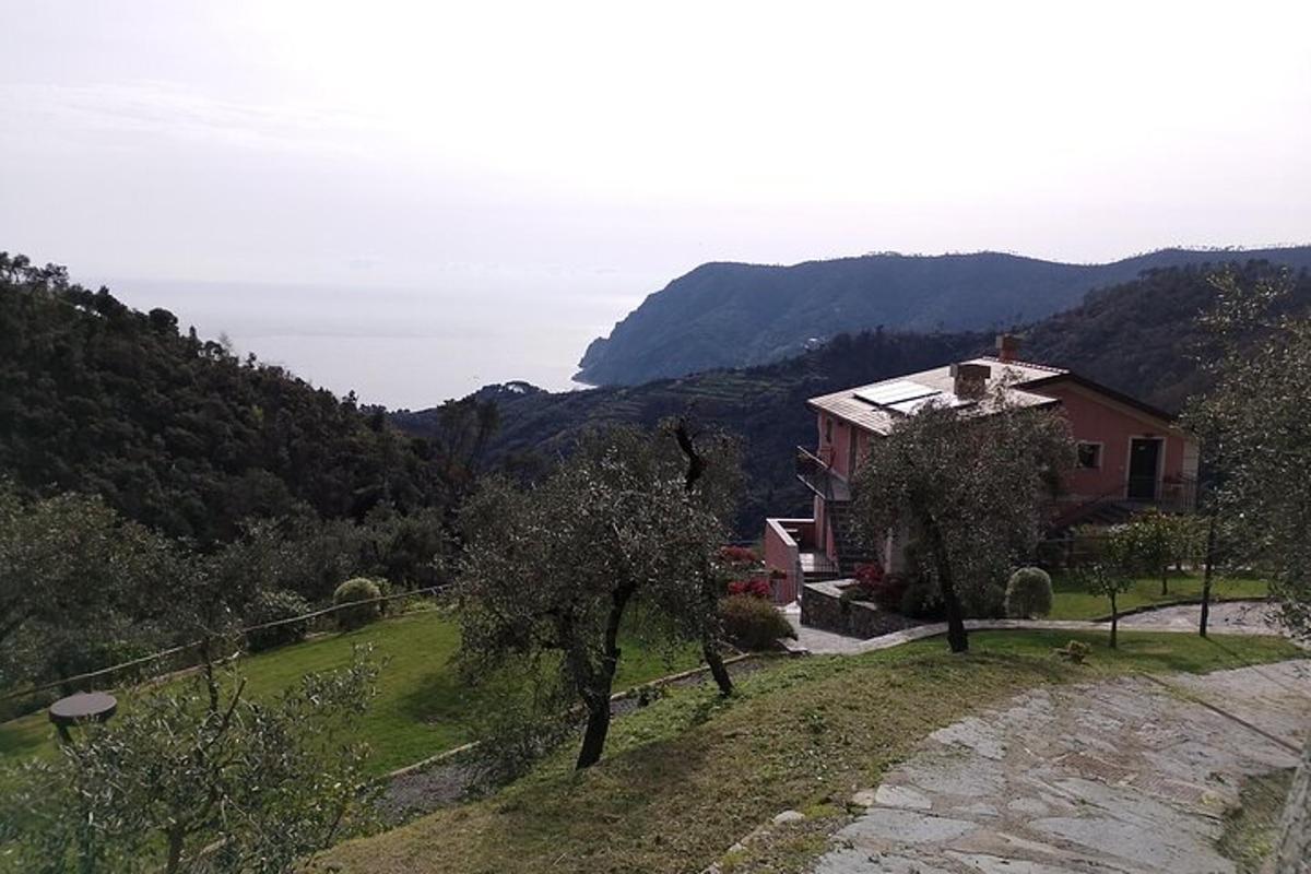 una casa en una colina con vista al mar