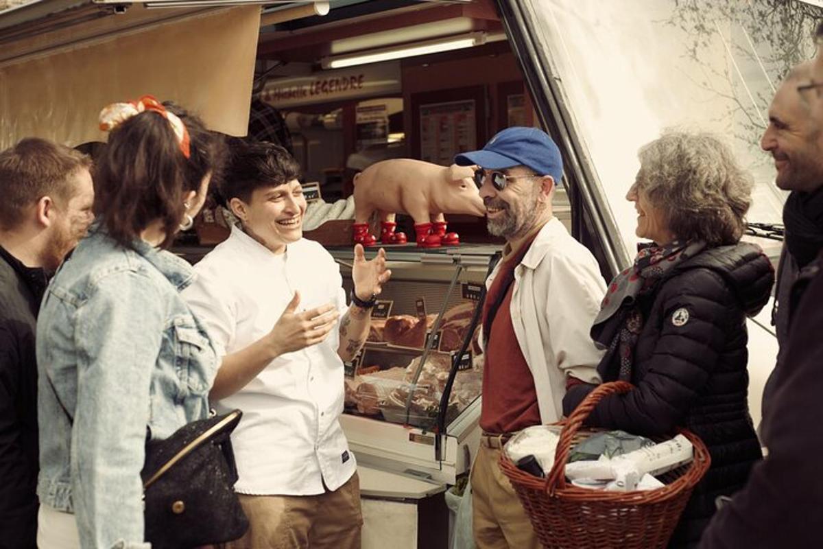 a group of people standing in front of a store