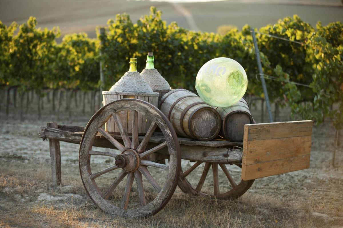 um carrinho com garrafas de vinho em cima