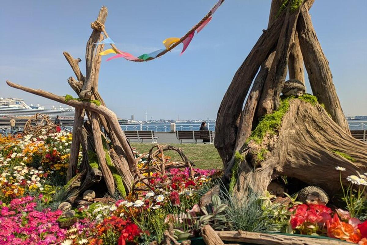paparan bunga di taman berhampiran pantai