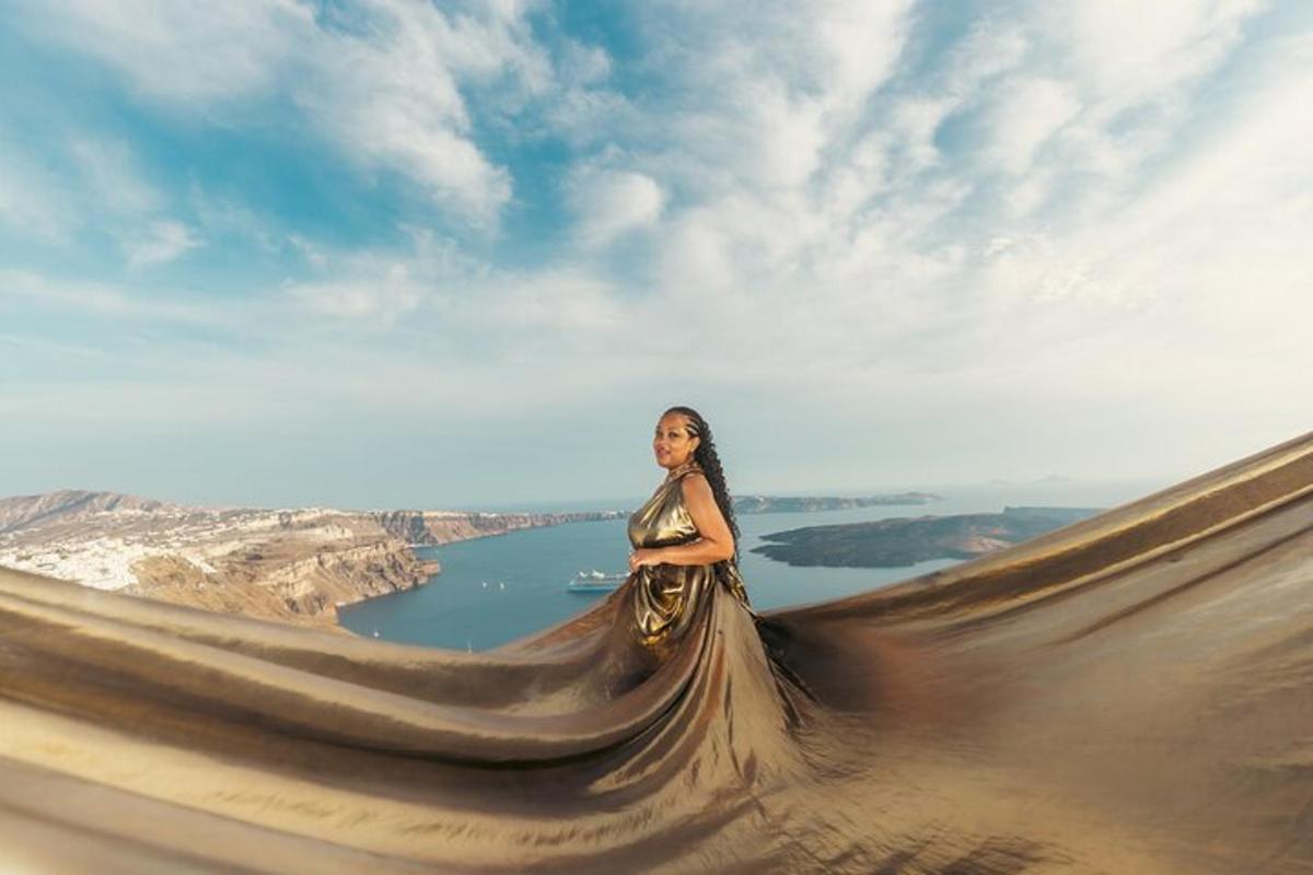 a woman is standing on top of a piece of cloth