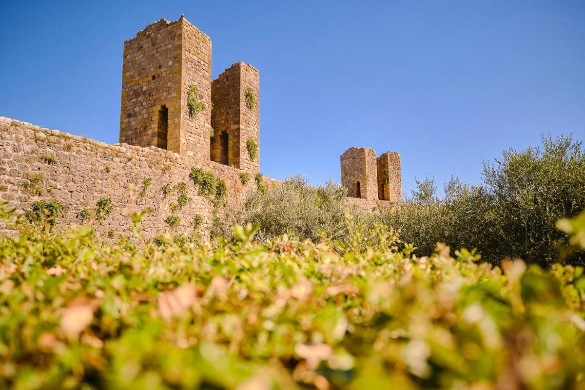 um antigo edifício de tijolos com duas torres em uma colina