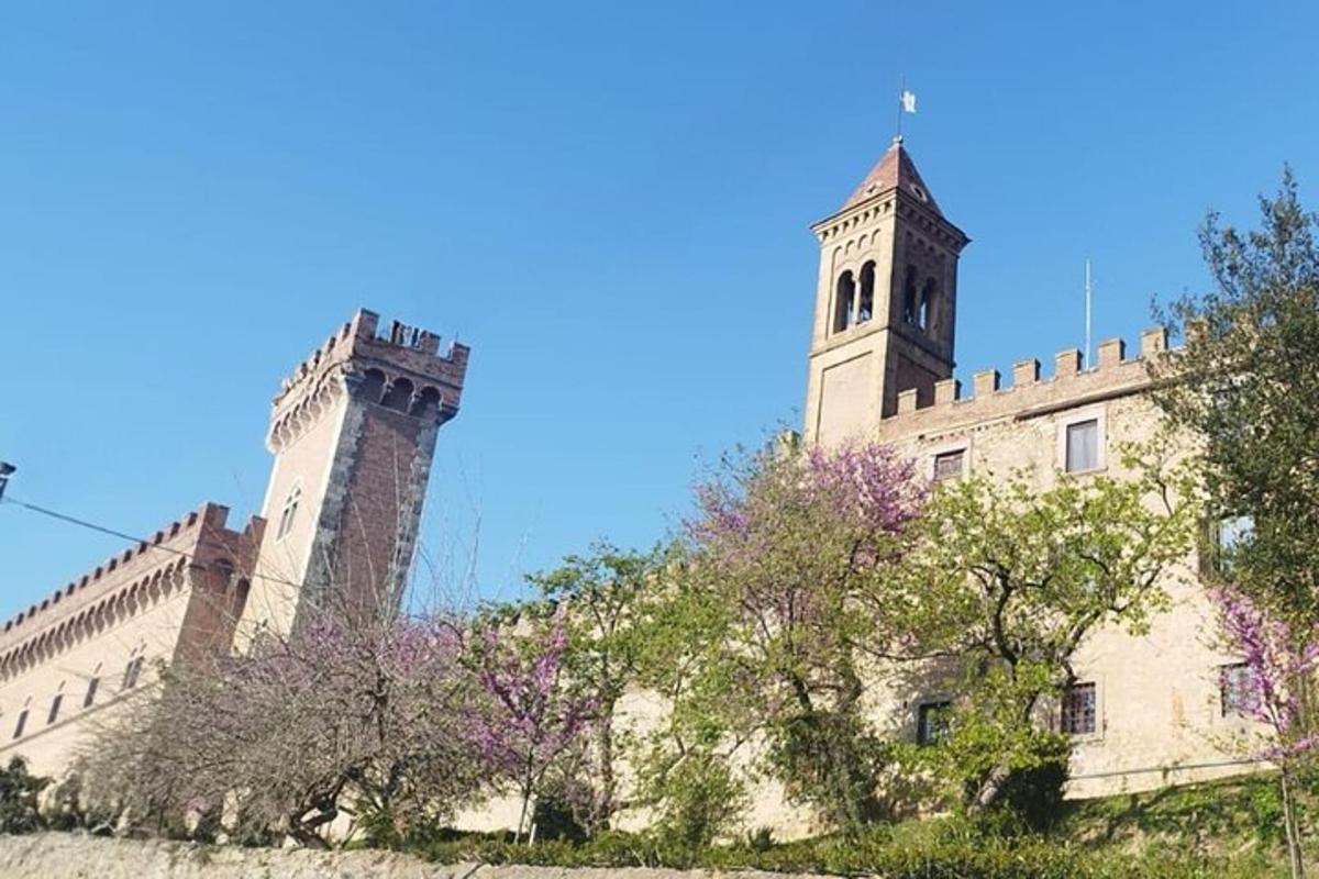 un castello con una torre e una torre dell'orologio