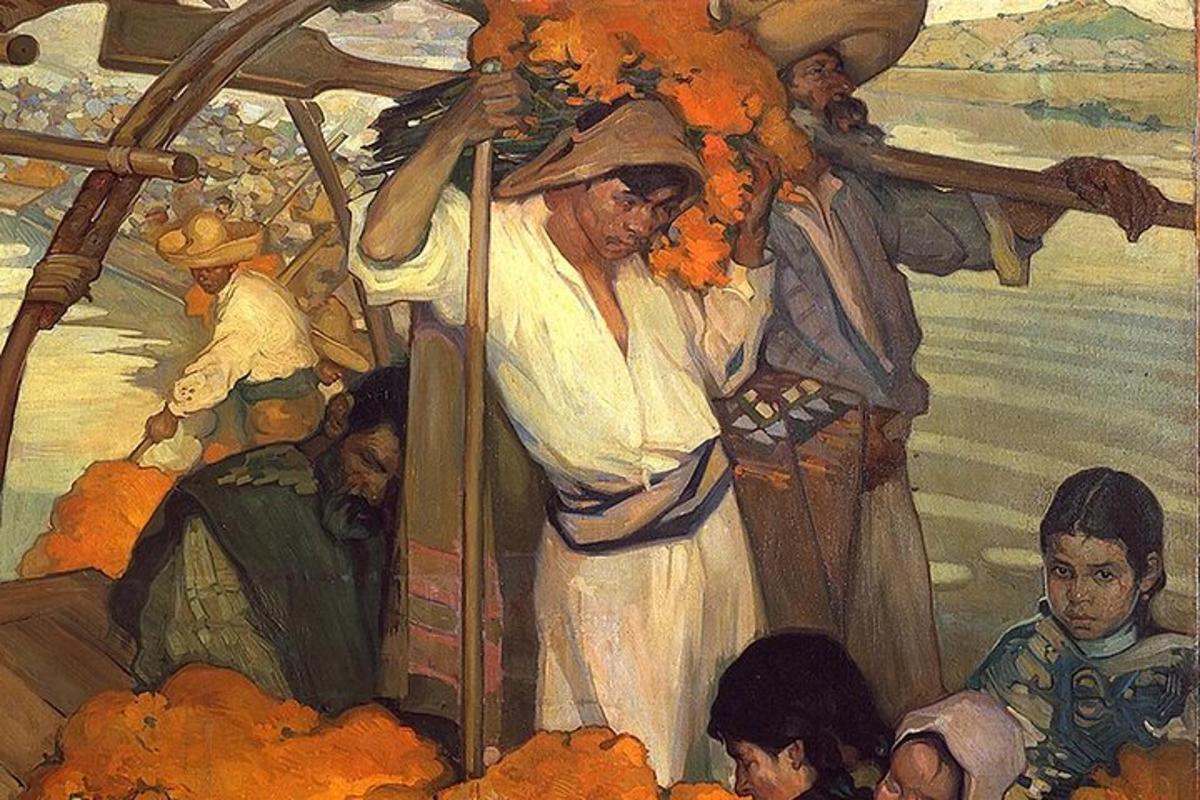 a painting of a man on a boat