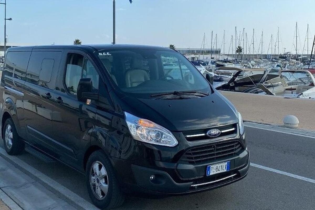 črn kombi parkiran na parkirišču ob marini