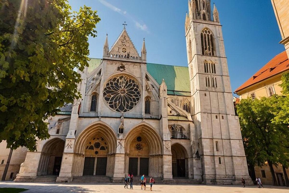 isang malaking katedral na may isang tore ng orasan at isang simbahan