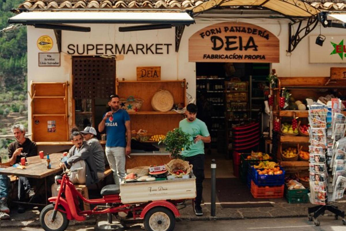 a group of people standing in front of a store